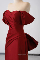 Wine Red Off Shoulder Mermaid Long Party Dress, Wine Red Evening Dress Semi Formal Prom Dress